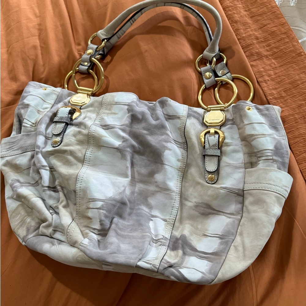 B Makowsky suede shoulder bag with gold accents